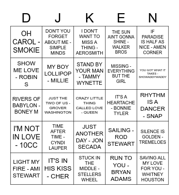 THE BIRD FLANAGAN ROCK 'N' ROLL BINGO Card