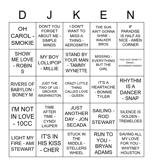 THE BIRD FLANAGAN ROCK 'N' ROLL BINGO Card