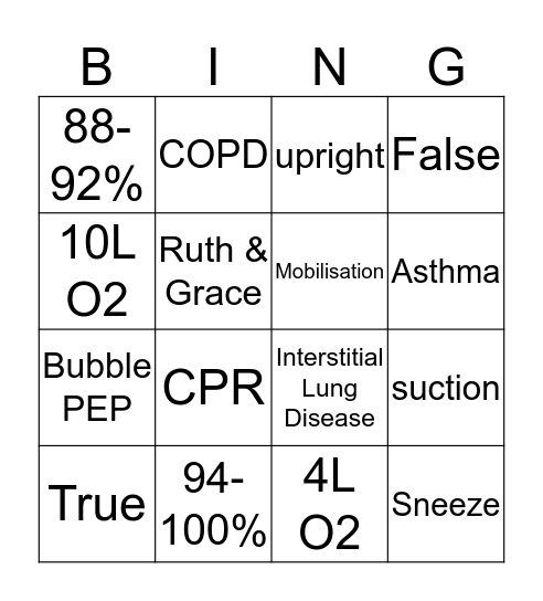 Chest Physio  Bingo Card