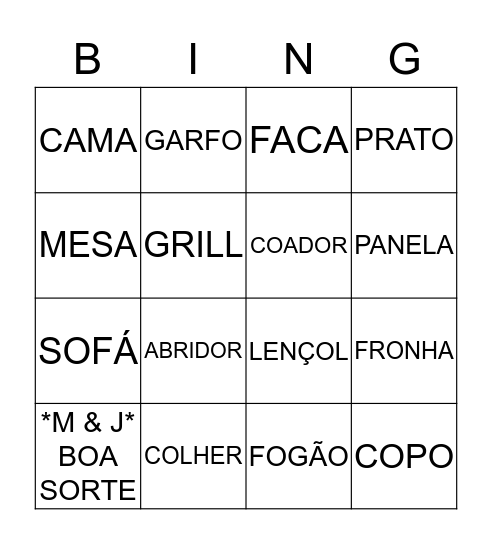 Chá de Casa Nova "M&J"  Bingo Card
