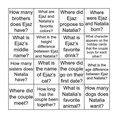 #TaliaWedsEjaz Bingo Card