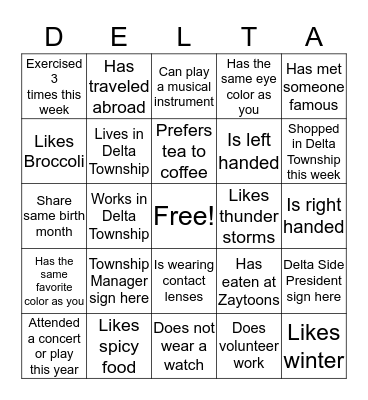 Delta Side Bingo Card