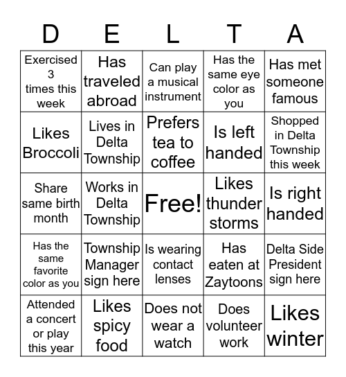 Delta Side Bingo Card