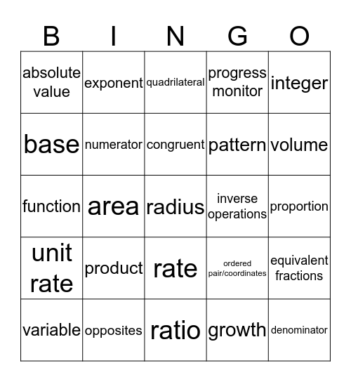 Math Bingo 8th Grade Bingo Card