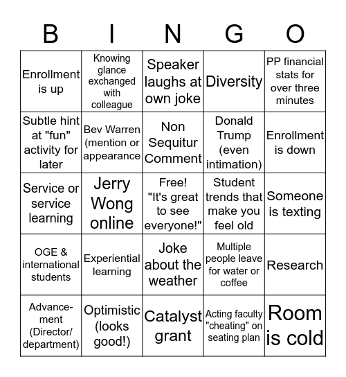Retreat Bingo 2017! Bingo Card