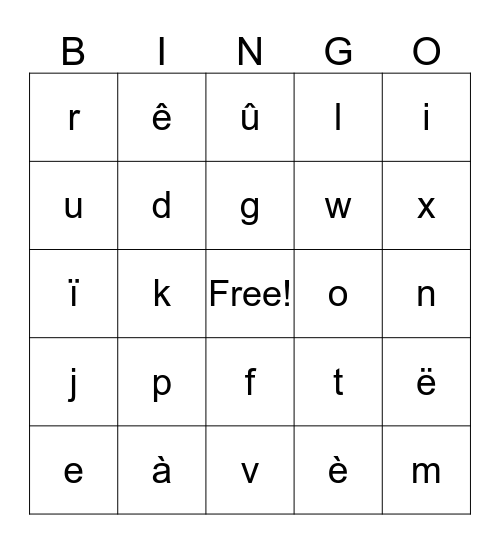 L'alphabet français Bingo Card