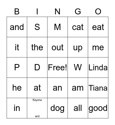 1G Power Word Bingo List 1 Bingo Card