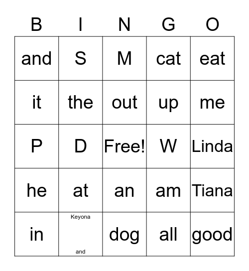 1G Power Word Bingo List 1 Bingo Card