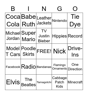 Decade Bingo Card