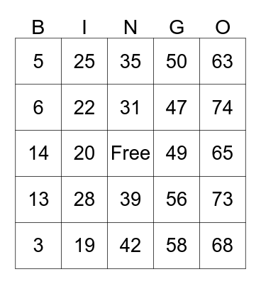 Bingo Night Party Bingo Card