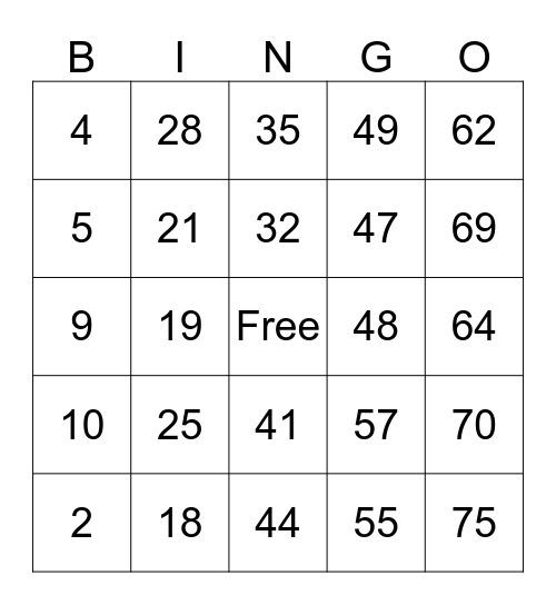 Bingo Night Party Bingo Card