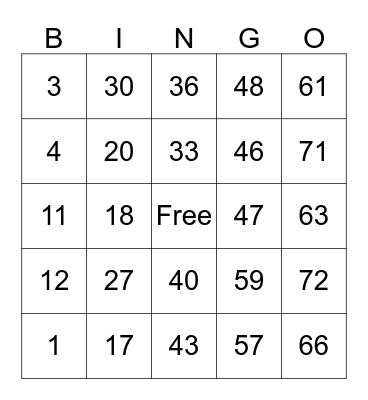 Bingo Night Party Bingo Card