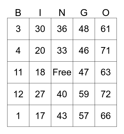 Bingo Night Party Bingo Card