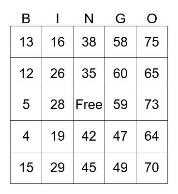 Bingo Night Party Bingo Card