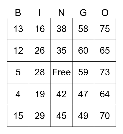 Bingo Night Party Bingo Card