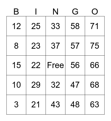 Bingo Night Party Bingo Card