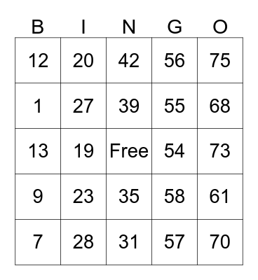 Bingo Night Party Bingo Card