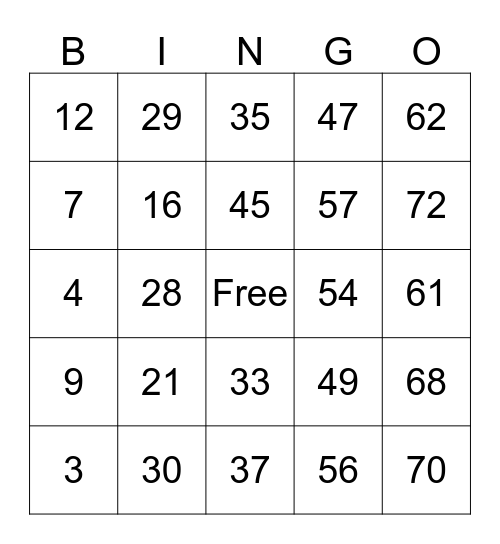 Bingo Night Party Bingo Card