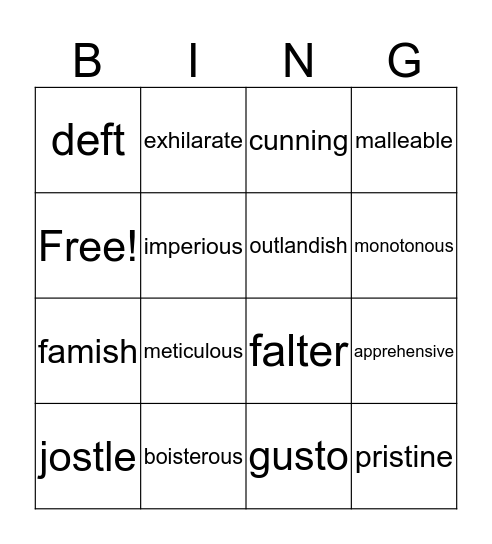 Vocabulary Bingo Card