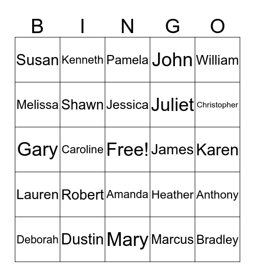 Name Bingo Card