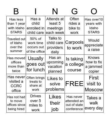IdahoSTARS BINGO Card