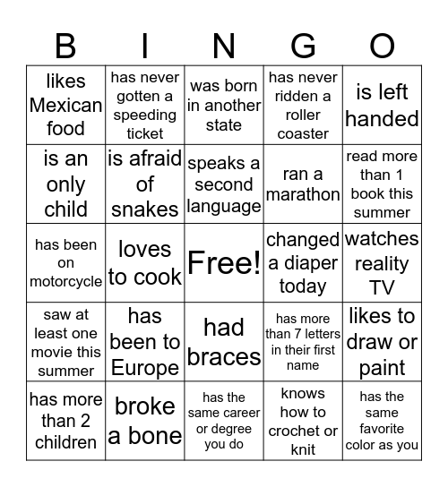 Find Someone Who Bingo Card