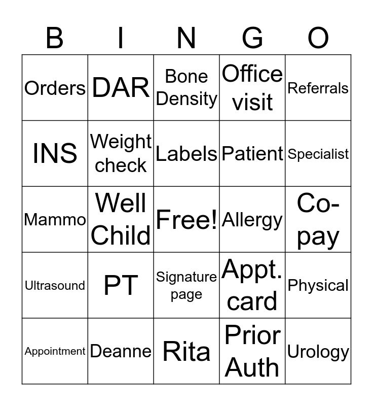 Front desk / SS Bingo Card