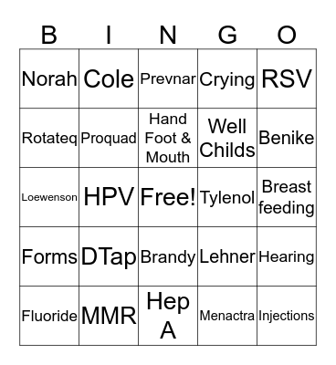 Pediatrics Bingo Card