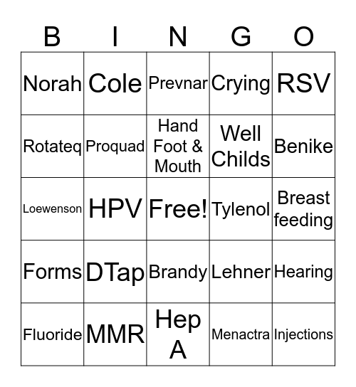 Pediatrics Bingo Card