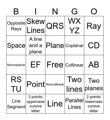 Vocabulary/Notation Bingo Card