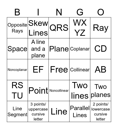 Vocabulary/Notation Bingo Card