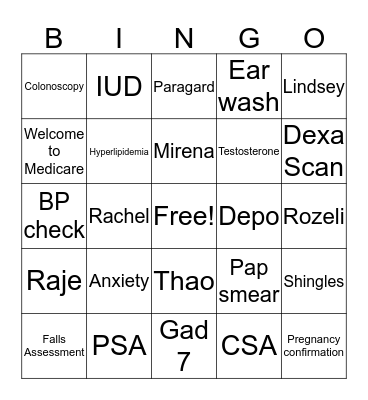 Family Med Bingo Card