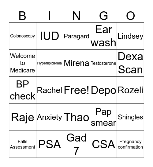 Family Med Bingo Card