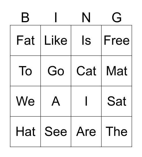 Sight Words Bingo Card