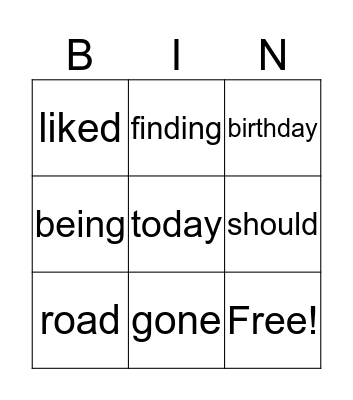 Spelling Bingo Card