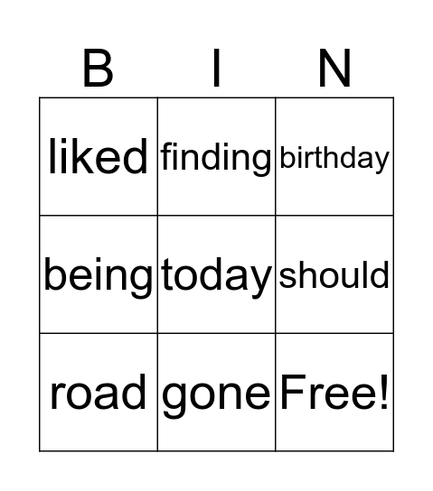 Spelling Bingo Card