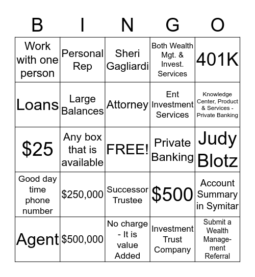 Wealth Management Bingo Card