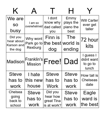 Kathleen Bingo  Bingo Card
