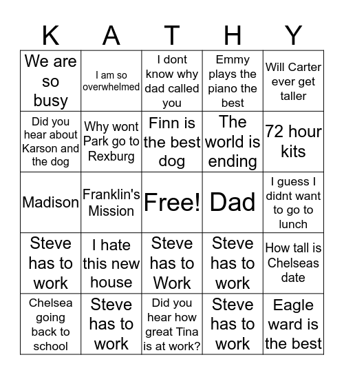 Kathleen Bingo  Bingo Card
