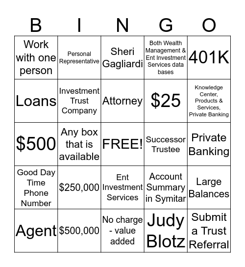 Wealth Management Bingo Card