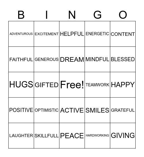 POSITIVE BINGO Card