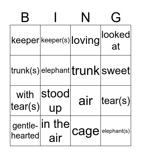 Faithful Elephants Bingo Card