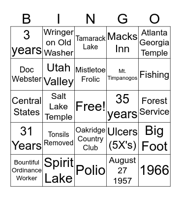 60 YEARS With Grandma & Grandpa Bingo Card