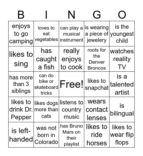 Find Someone who..... Bingo Card