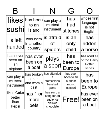 Find someone who ... Bingo Card