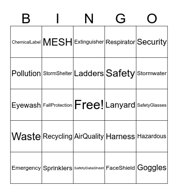 Environmental, Health and Safety Bingo! Bingo Card