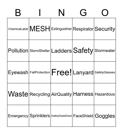Environmental, Health and Safety Bingo! Bingo Card