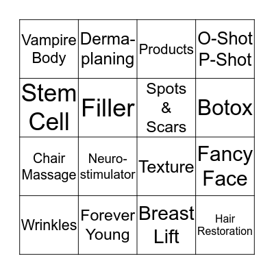 Heller Fancy MedSpa Bingo Card