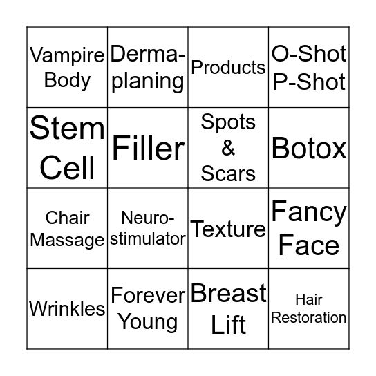 Heller Fancy MedSpa Bingo Card