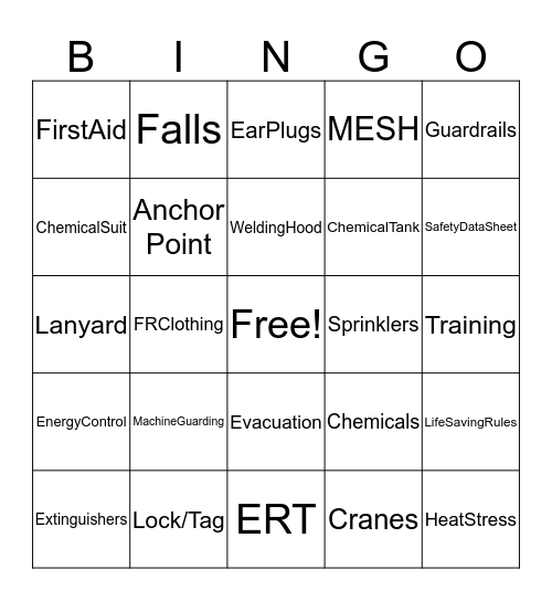 Environmental, Health and Safety Bingo! Bingo Card